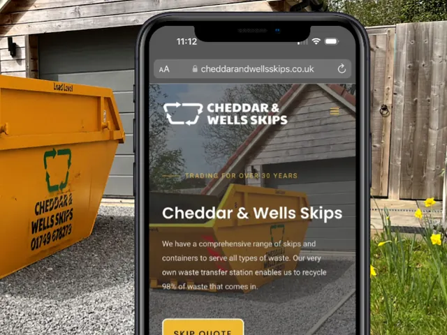 The Cheddar & Wells Skips website on a computer and a phone