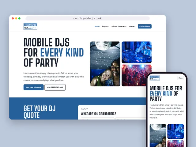 The Countrywide DJ website on a computer and a phone