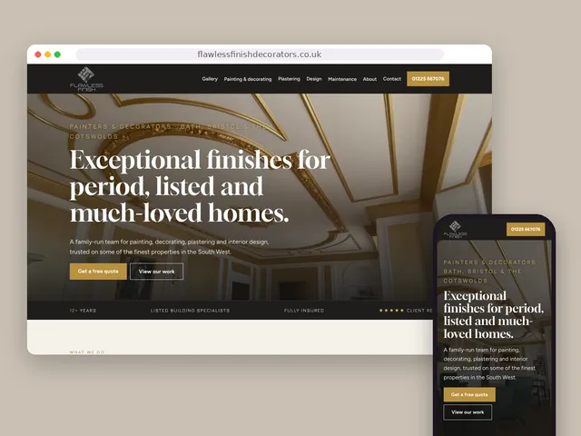 The Flawless Finish website on a computer and a phone