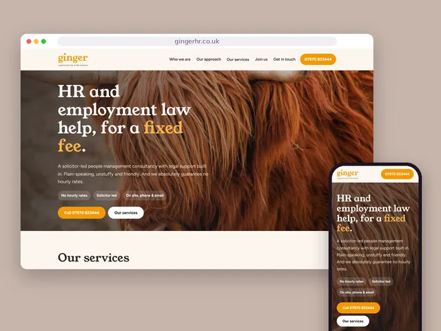 The GingerHR website on a computer and a phone