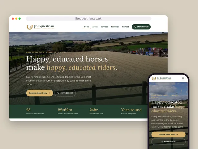 The JB Equestrian website on a computer and a phone