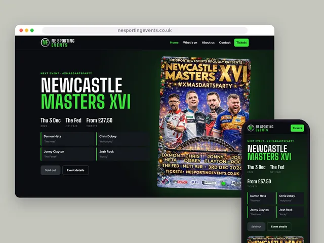 The NE Sporting Events website on a computer and a phone